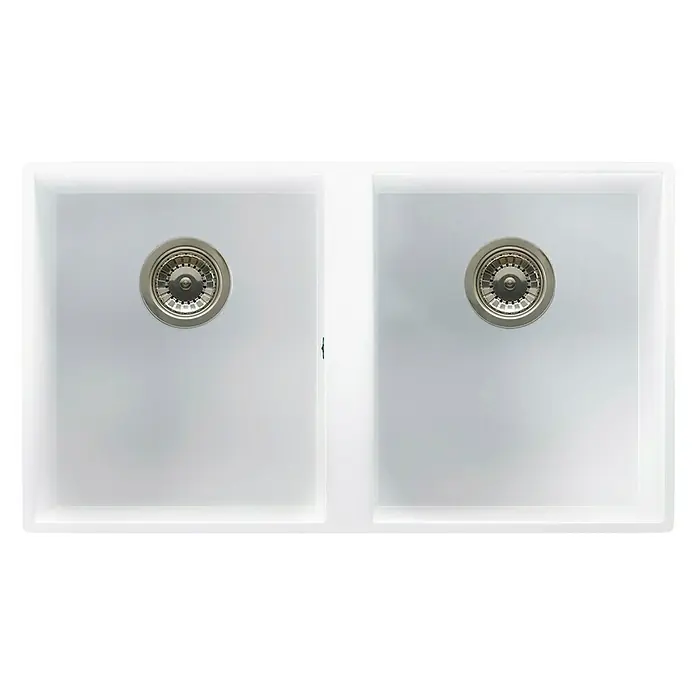 Atron Fregadero encastrable Colonia - 42,5 x 74,5 cm, 2 cubetas, Acrílico, Blanco, Brillante