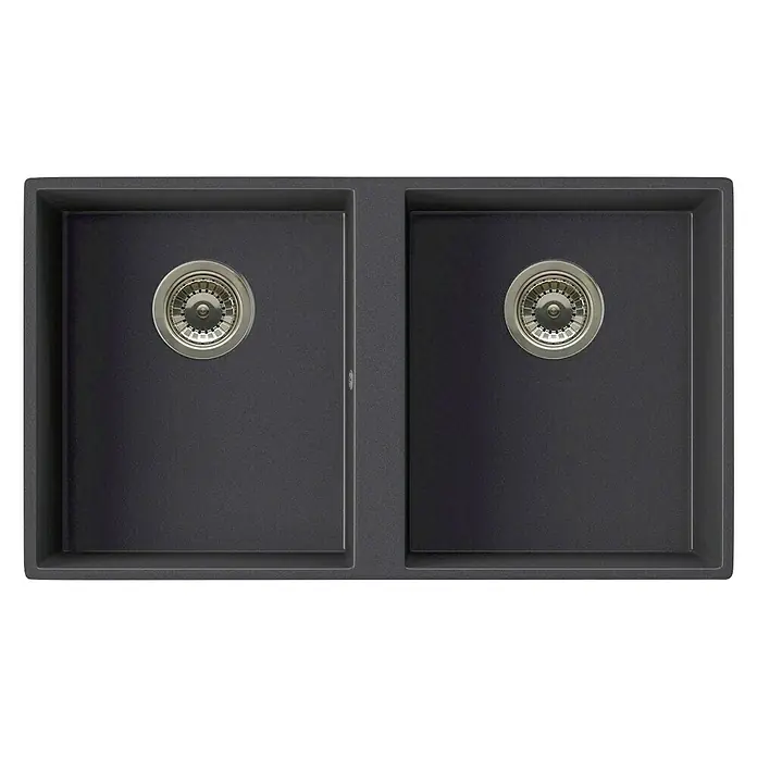 Atron Fregadero encastrable Colonia - 42,5 x 74,5 mm, 2 cubetas, Acrílico, Negro, Mate