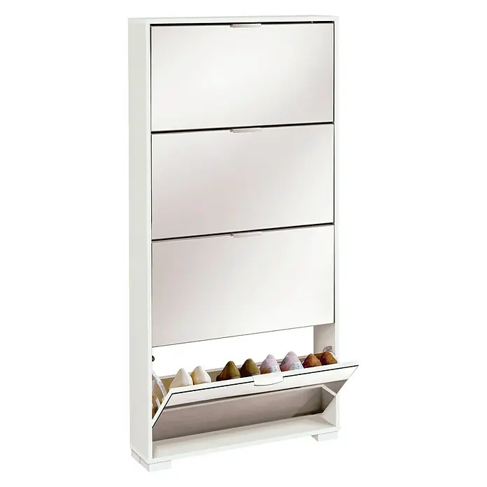 Muebles Pitarch Zapatero Ábaco - L x An x Al: 17 x 74 x 153 cm, Blanco, Número de compartimentos: 4 ud.