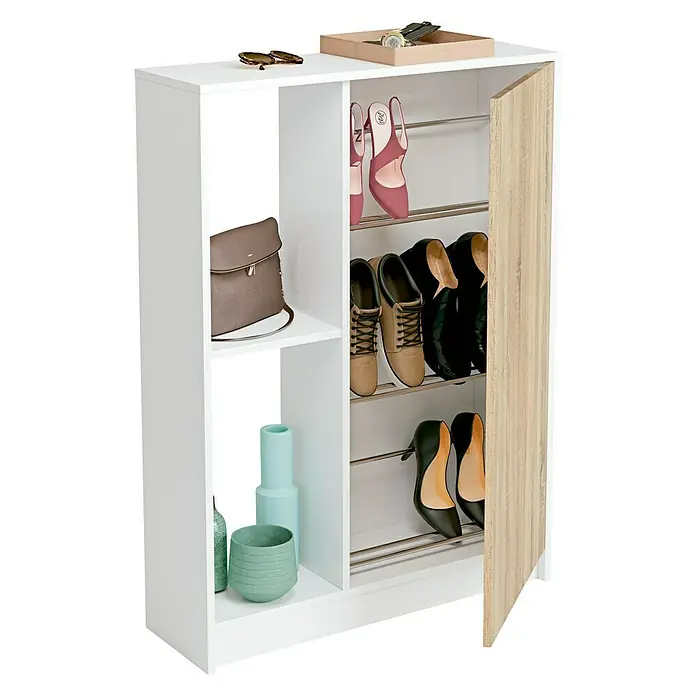 Muebles Pitarch Mueble para recibidor Neo - L x An x Al: 25 x 80 x 110 cm, Blanco/Roble