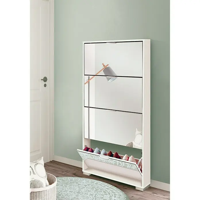 Muebles Pitarch Zapatero Ábaco - L x An x Al: 17 x 74 x 153 cm, Blanco, Número de compartimentos: 4 ud.