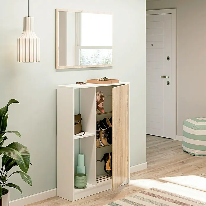 Muebles Pitarch Mueble para recibidor Neo - L x An x Al: 25 x 80 x 110 cm, Blanco/Roble