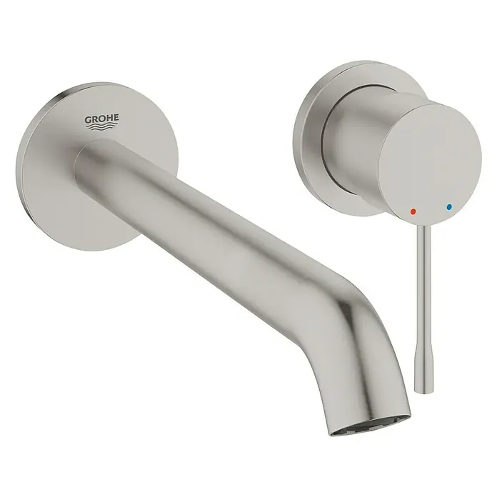 Grohe Essence Wand-Waschtischarmatur L - 2-Loch, Supersteel, Matt - Vorderansicht