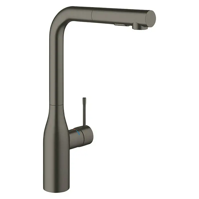 Grohe Essence Spültischarmatur - Hard Graphite, Matt, Ausziehbare Dual-Spülbrause - Vorderansicht