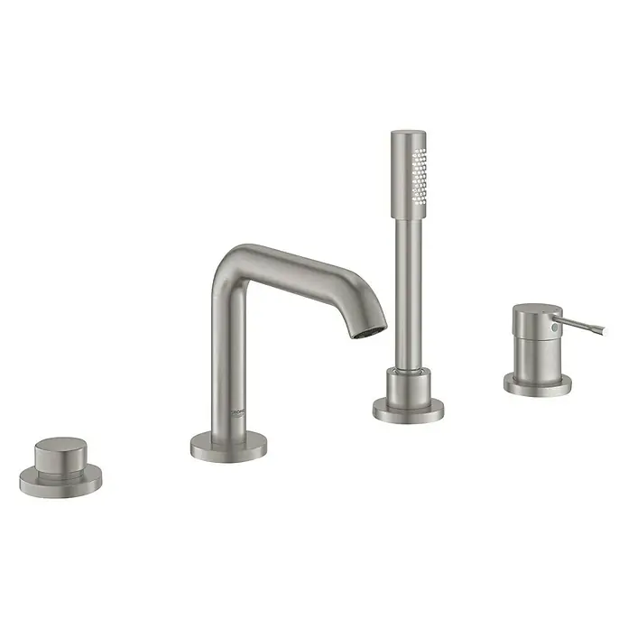 Grohe Essence Wannenrandarmatur - 4-Loch, Supersteel, Matt - Vorderansicht