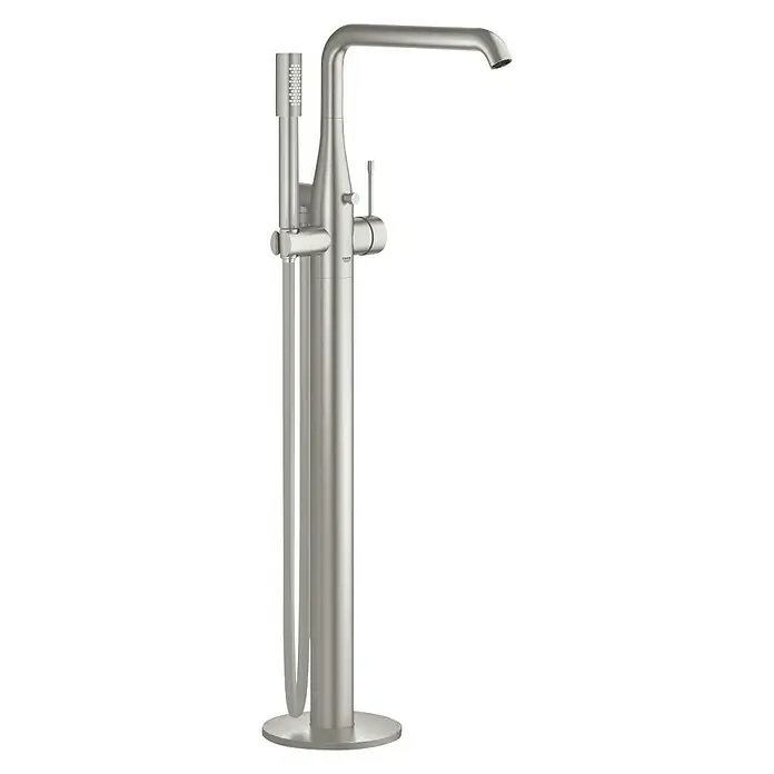 Grohe Essence Wannenstandarmatur - Höhe: 88,4 cm, Supersteel, Matt - Vorderansicht