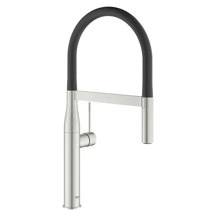 Grohe Essence Spültischarmatur - Supersteel, Matt, Ausziehbare SpeedClean Profibrause - Vorderansicht