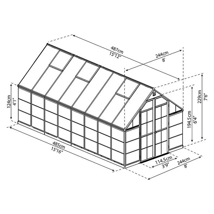 Palram – Canopia Gewächshaus Balance - 487 x 244 x 229 cm, Grün, Transparent
