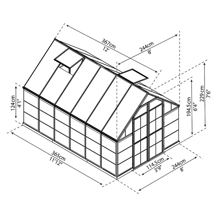 Palram – Canopia Gewächshaus Balance - 367 x 244 x 229 cm, Grün, Transparent