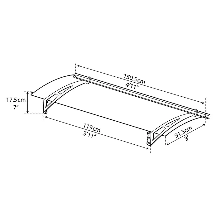Palram – Canopia Pultvordach Aquila - 1.505 x 915 x 175 mm, Farbe Träger: Hellgrau