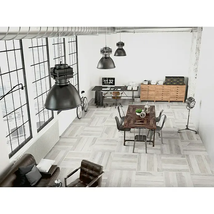 BHS Showroom Pavimento porcelánico Wowood - 60 x 60 cm, Blanco, Rectificado, Estilo madera