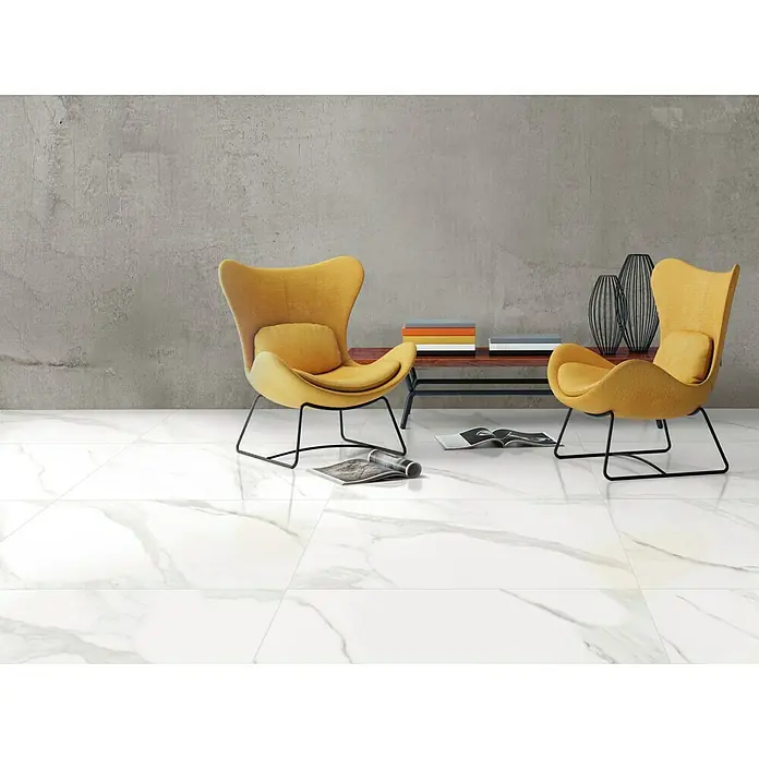 BHS Showroom Pavimento porcelánico Thasos - 60 x 120 cm, Blanco, Rectificado, Marmolado
