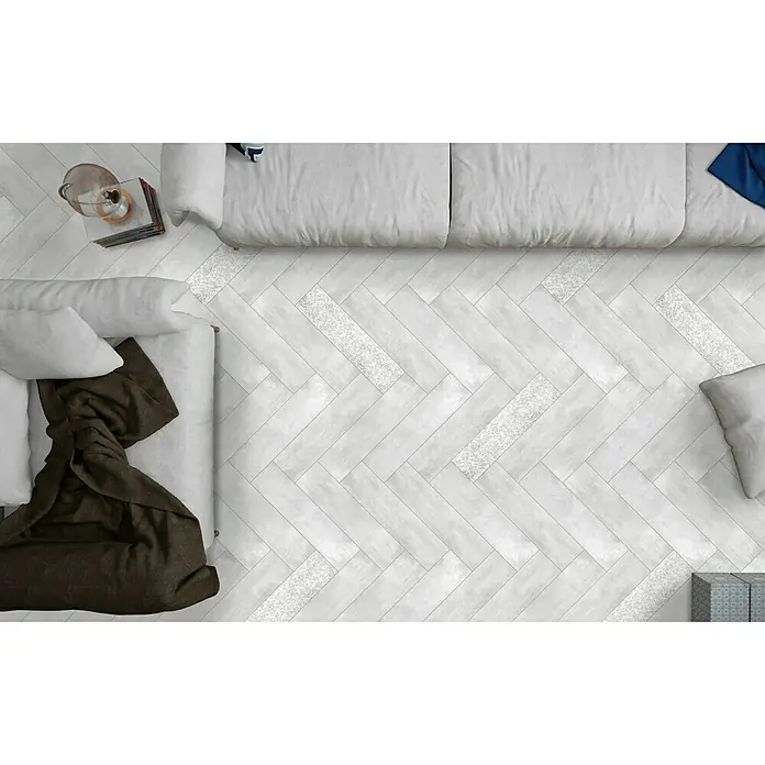 BHS Showroom Pavimento porcelánico Shabby - 15 x 60 cm, Blanco
