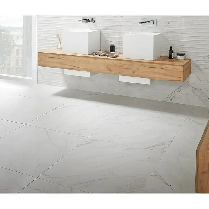 Pavimento porcelánico Odyssey - 60 x 60 cm, Blanco, Rectificado, Marmolado