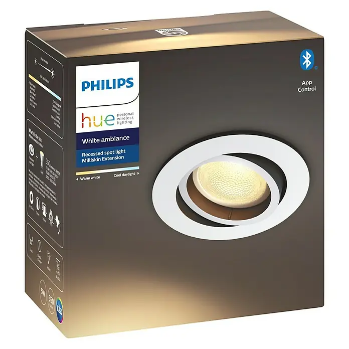 Philips Hue LED-Einbauspot Milliskin Erweiterung - 5 W, Weiß, Durchmesser: 9 cm - Vorderansicht