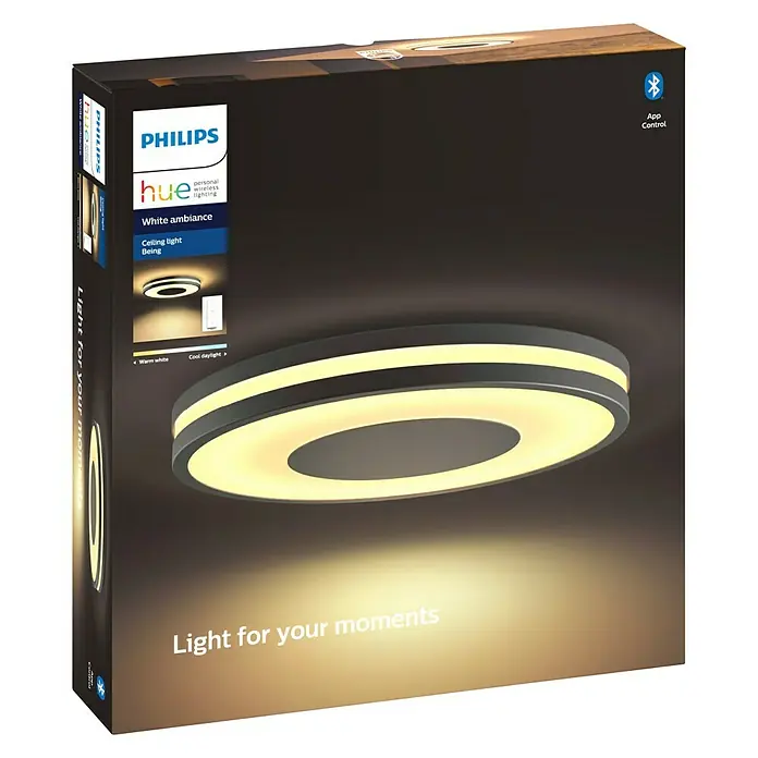 Philips Hue LED-Deckenleuchte rund - 27 W, Ø x H: 348 mm x 5,1 cm, Schwarz/Weiß - Vorderansicht