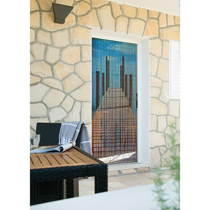 Conacord Perlenvorhang Bridge - Blau/Beige/Weiß, 90 x 200 cm, Bambusstäbchen - Stimmungsaufnahme