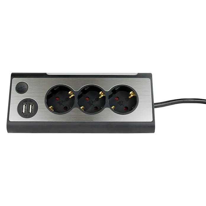 REV Steckdosenleiste in Edelstahloptik mit USB und integriertem Licht - Silber, 0,5 W, 20 x 10,5 x 3,5 cm, Beleuchtung