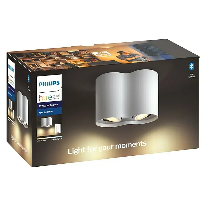 Philips Hue LED-Deckenstrahler Pillar - 11 W, L x B x H: 19,3 x 10,3 x 12 cm, Weiß, Kaltweiß - Vorderansicht