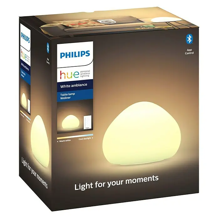 Philips Hue LED-Tischleuchte Wellner - 8,5 W, L x B x H: 19,2 x 26,8 x 26,8 cm, Weiß, Warmweiß - Vorderansicht