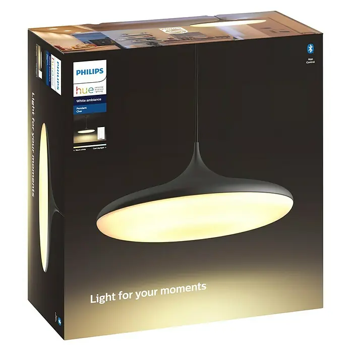 Philips Hue LED-Pendelleuchte Cher - 33 W, Schwarz, Neutralweiß, Höhe: 175 cm - Vorderansicht