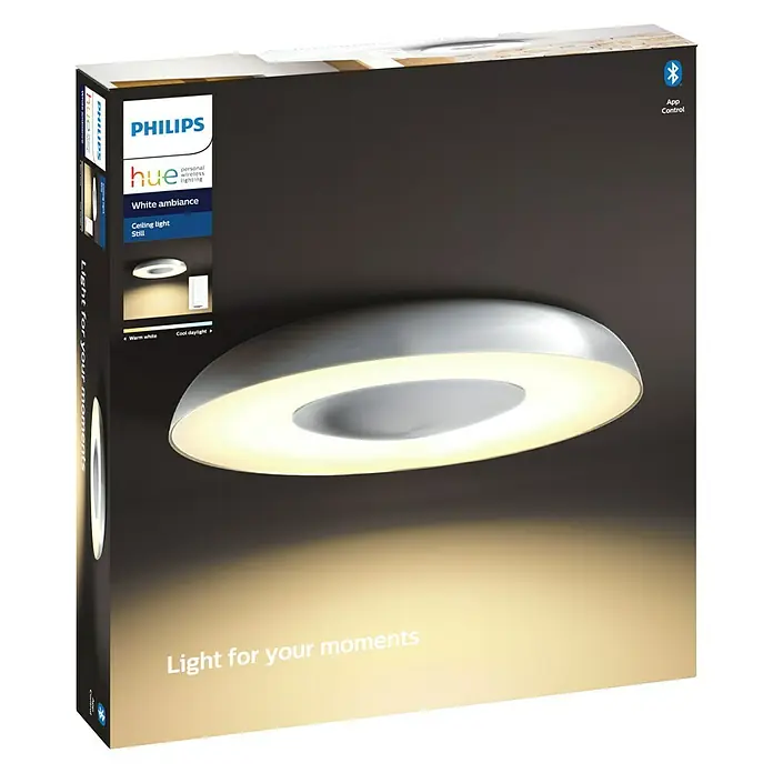Philips Hue LED-Deckenleuchte rund - 27 W, Ø x H: 391 mm x 7,1 cm, Aluminium, Warmweiß - Vorderansicht