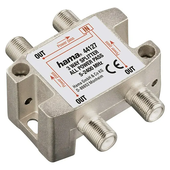 Hama Verteiler - 3-fach, F-Kupplung, Durchgangsdämpfung: 7 dB, Vollgeschirmt - Vorderansicht