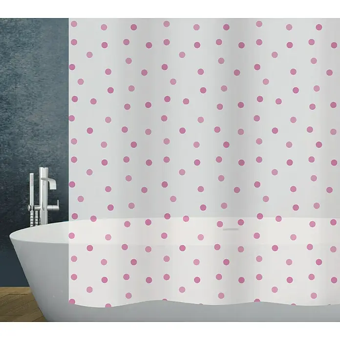 Diaqua Peva Duschvorhang Dots - 180 x 200 cm, Rosa/Weiß - Vorderansicht