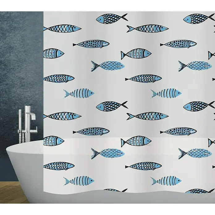 Diaqua Peva Duschvorhang Fish - 180 x 200 cm, Blau/Weiß - Vorderansicht