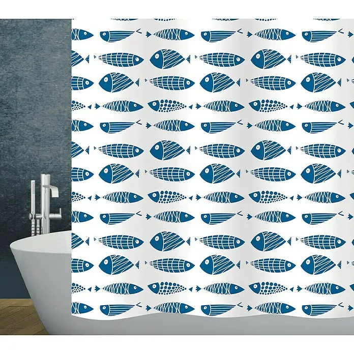 Diaqua Textil-Duschvorhang Scuby - 180 x 200 cm, Blau/Weiß - Vorderansicht