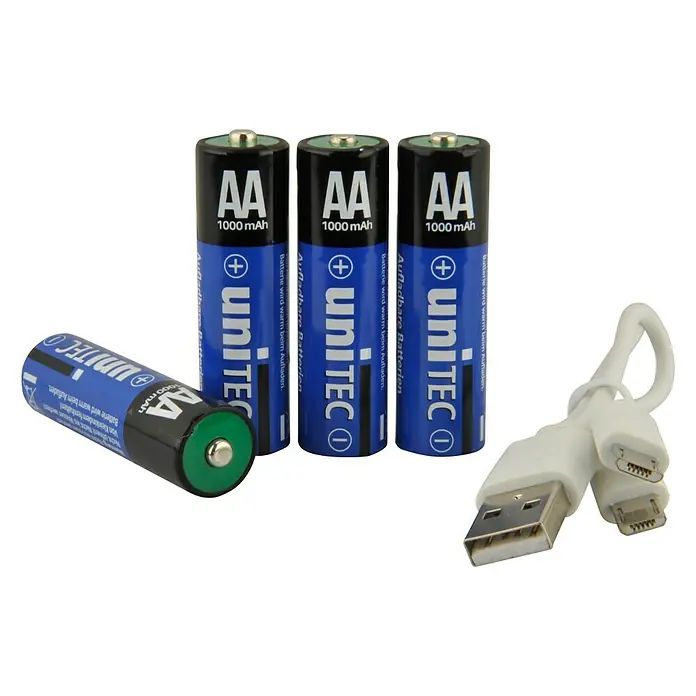 UniTEC Akku-Batterien - Mignon AA, 1 x USB 2.0 Micro B-Buchse, 4 Stk. - Vorderansicht