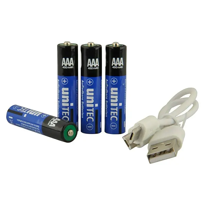 UniTEC Akku-Batterien - Micro AAA, 1 x USB 2.0 Micro B-Buchse, 4 Stk. - Vorderansicht
