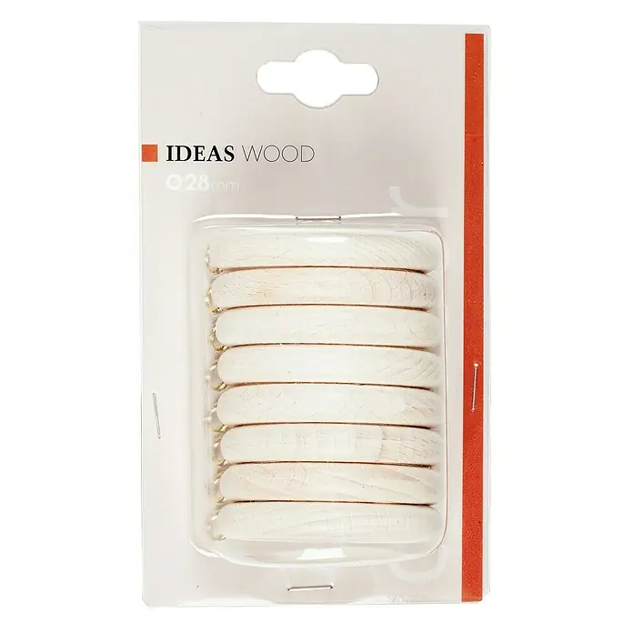 Anilla para cortinas Ideas wood - 8 ud., 28 mm, Yeso