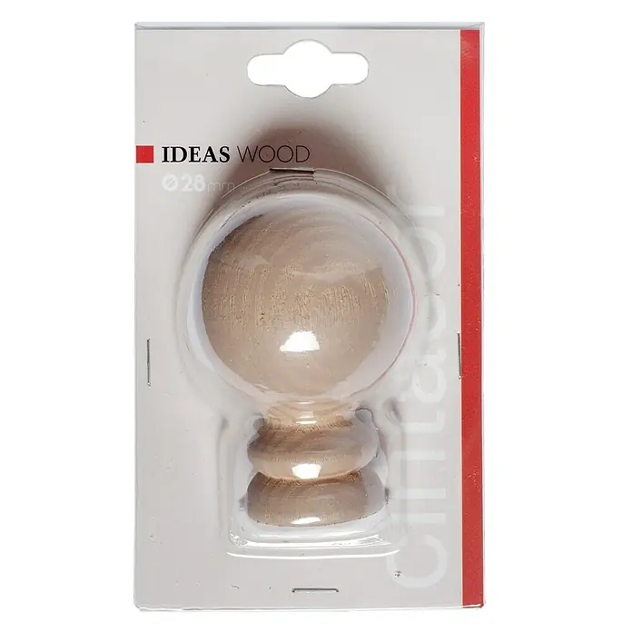Tapa final Ideas wood modelo pomo - Fresno, 1 ud., Barras para las cortinas de Ø 28 mm