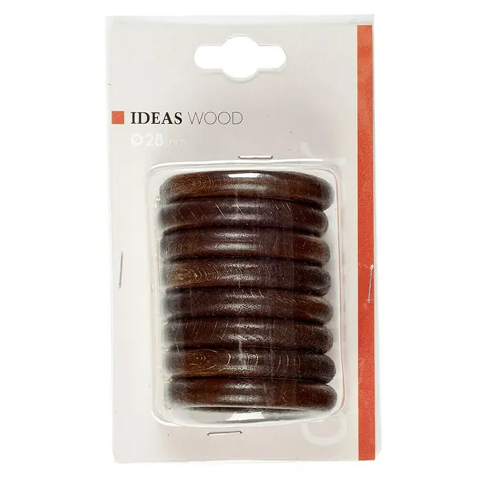 Anilla para cortinas Ideas wood - 8 ud., 28 mm, Nogal