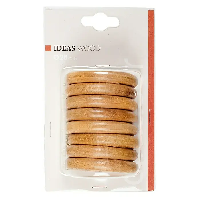 Anilla para cortinas Ideas wood - 8 ud., 28 mm, Haya