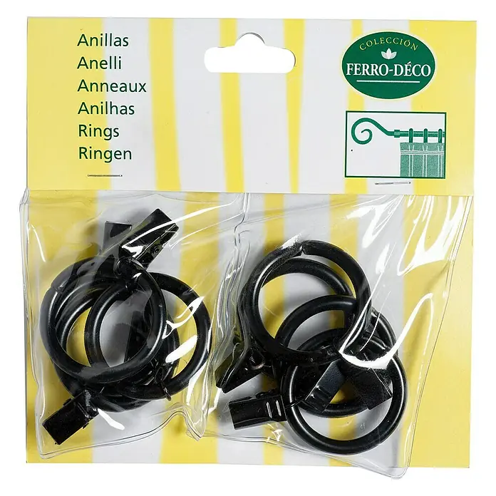 Anilla para cortinas Ferro deco - Negro, 8 ud.