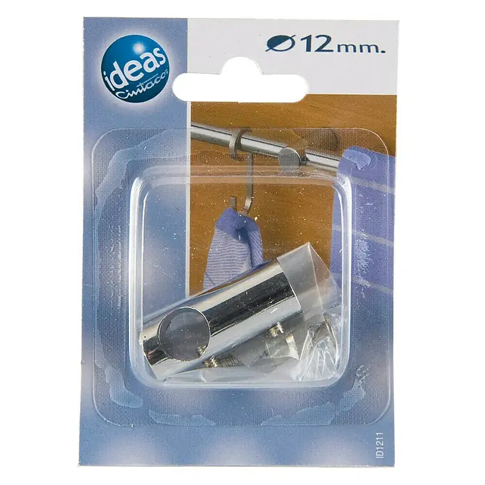 Soporte de pared Cilindro Central - Cromo, Barras para las cortinas de Ø 12 mm, Largo: 4 cm