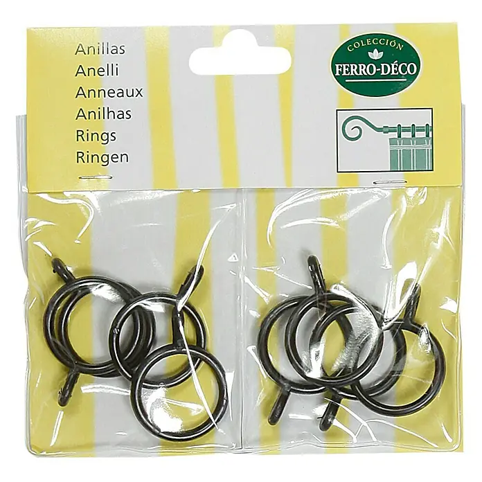 Anilla para cortinas Ferro deco negro - 3,7 x 0,4 x 3,7 cm, 8 ud.
