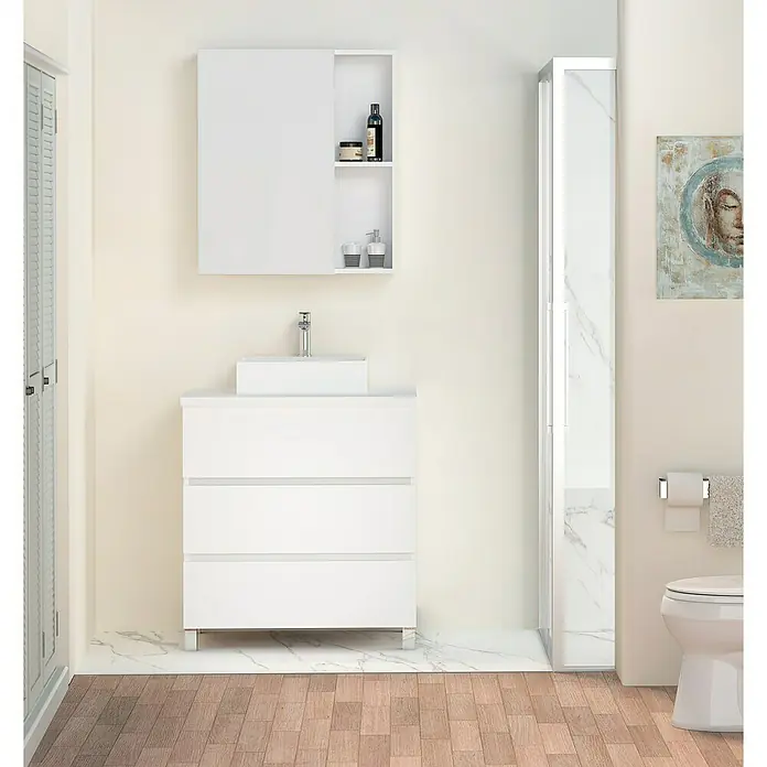 Mueble de lavabo Colours - 46 x 60 x 83 cm, Blanco seda, Mate