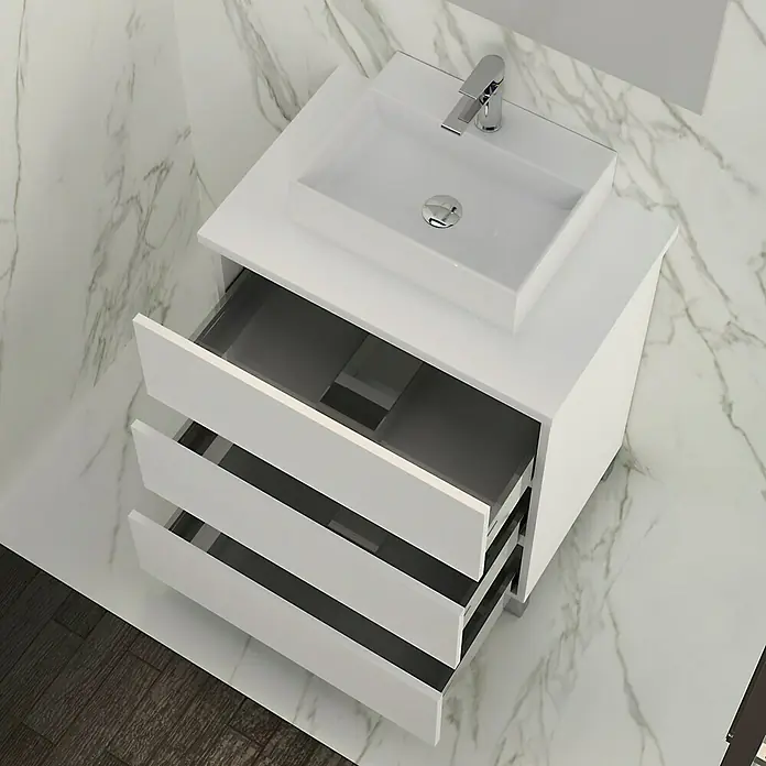 Mueble de lavabo Colours - 46 x 60 x 83 cm, Blanco seda, Mate