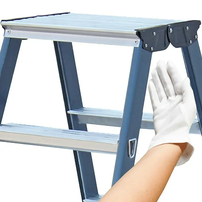 Krause Monto Stufen-Doppelleiter SePro D - Arbeitshöhe: 3,05 m, Anzahl Tritte: 2 x 7 Stufen, Tiefe Stufen: 80 mm, Aluminium - Detailaufnahme