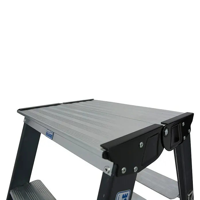 Krause Monto Stufen-Doppelleiter SePro D - Arbeitshöhe: 3,05 m, Anzahl Tritte: 2 x 7 Stufen, Tiefe Stufen: 80 mm, Aluminium - Detailaufnahme