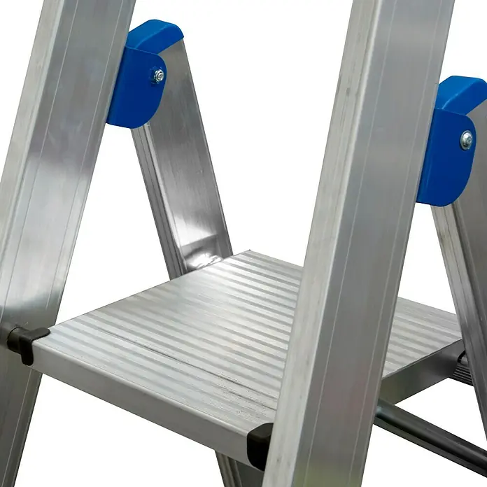 Krause Stabilo Stufenstehleiter Fahrbar mit Traverse - Arbeitshöhe: 3,9 m, Anzahl Tritte: 8 Stufen, Aluminium - Detailaufnahme