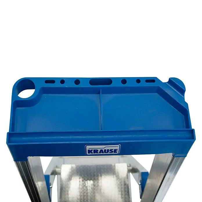 Krause Stabilo Stufenstehleiter Fahrbar mit Traverse - Arbeitshöhe: 3,9 m, Anzahl Tritte: 8 Stufen, Aluminium - Detailaufnahme