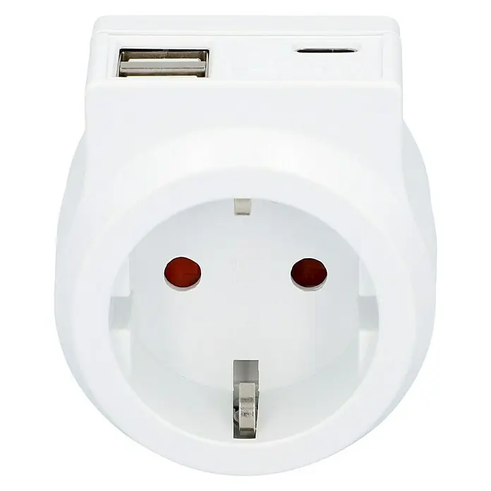 Voltomat Međuutičnica - Bijele boje, USB-A utičnica, USB-C utičnica, IP20 - Pogled sprijeda