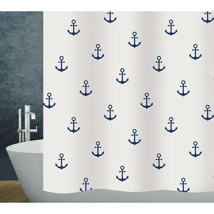 Diaqua Textil-Duschvorhang Anchor - 120 x 200 cm, Blau/Weiß - Vorderansicht