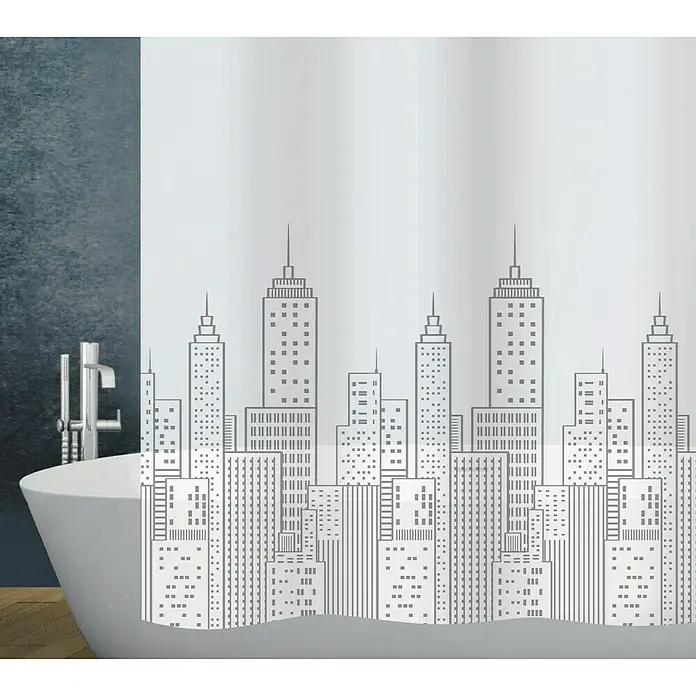 Diaqua Peva Duschvorhang Skyline - 180 x 200 cm, Grau/Weiß - Vorderansicht
