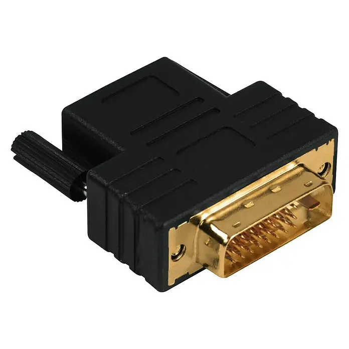 Hama HDMI-Adapter - Schwarz, DVI-D-Dual-Link-Stecker, Vergoldete Kontakte - Vorderansicht