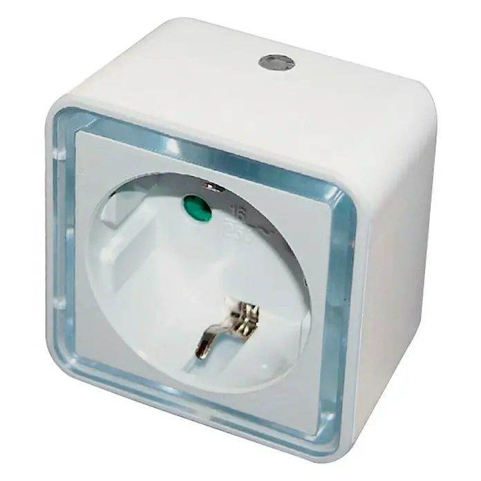 Eurobric 2000 Enchufe con luz LED sensor día/noche - 3.680 W, Blanco